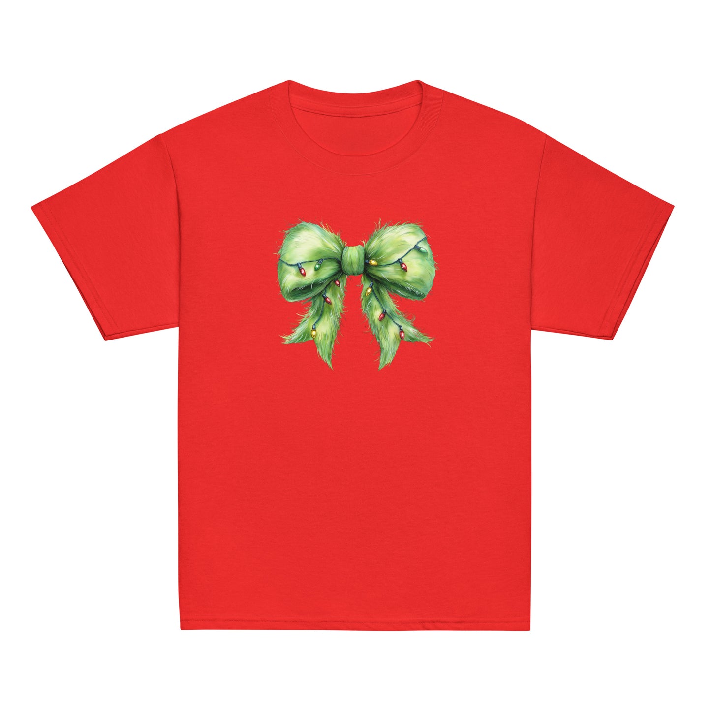 Kid’s Christmas bow graphic t-shirt – Favorite Green Bow design by Jolie Bow Co.