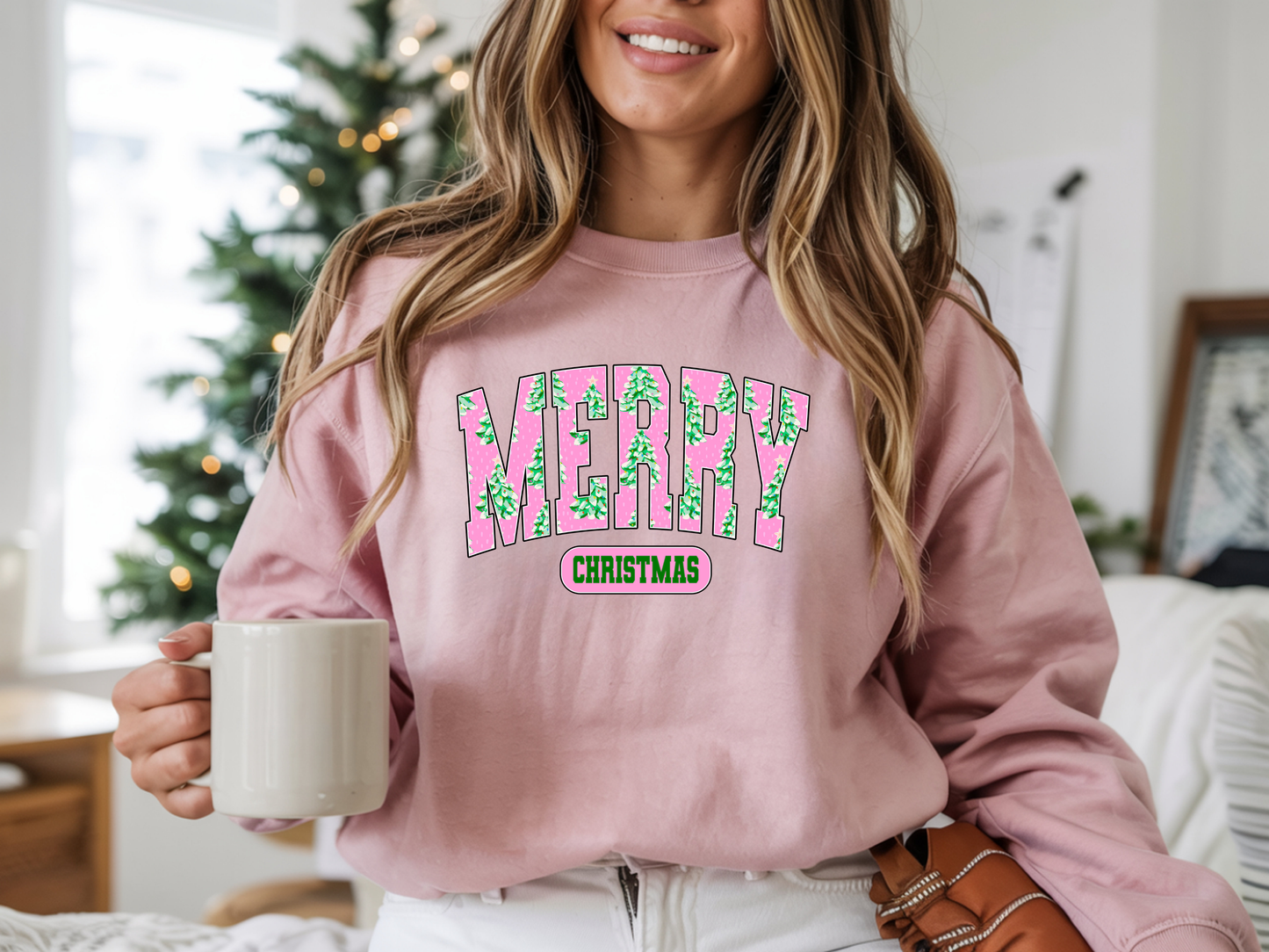 Preppy Merry Christmas Varsity Crewneck – cute holiday sweatshirt with varsity lettering.