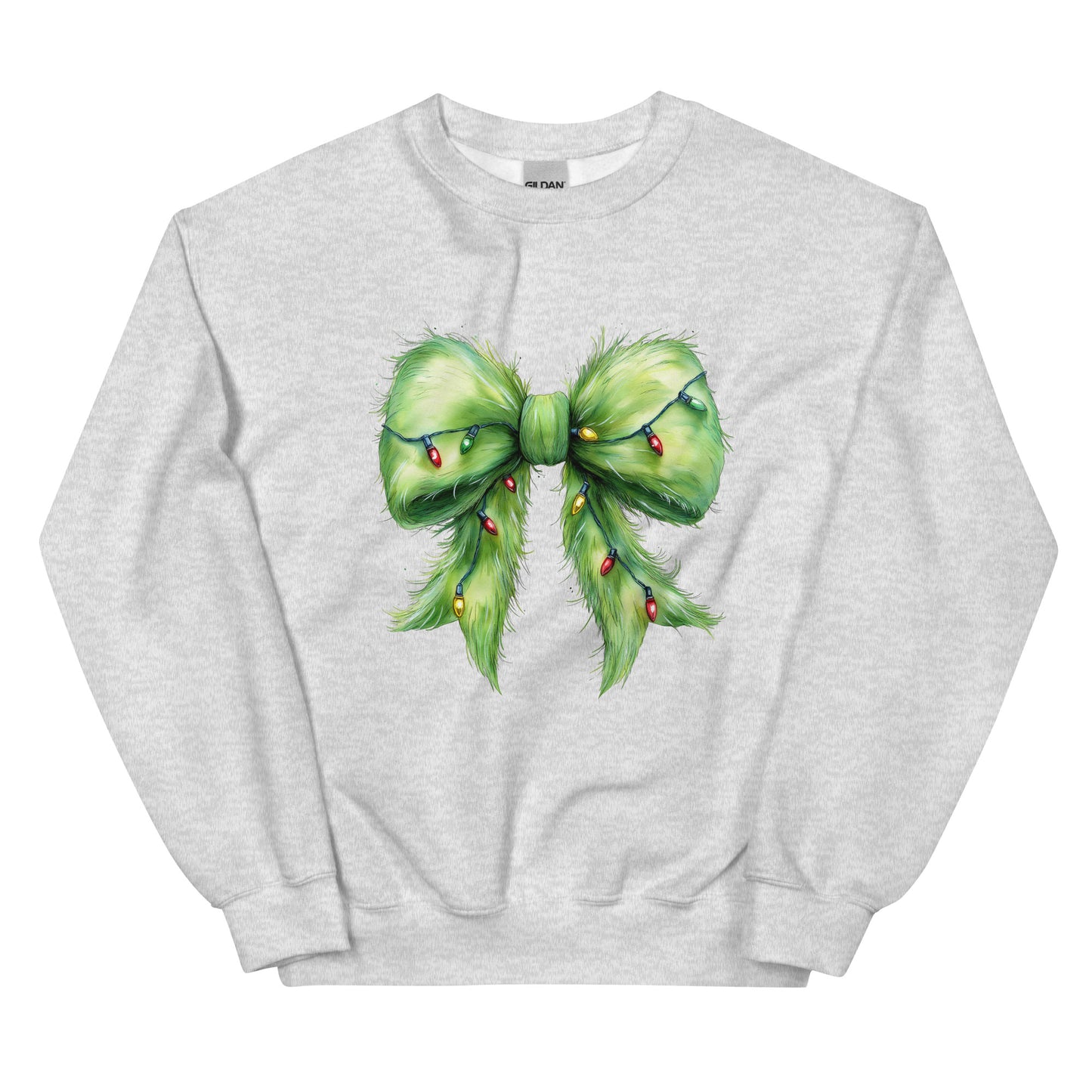 Festive crewneck sweatshirt with green Christmas bow design