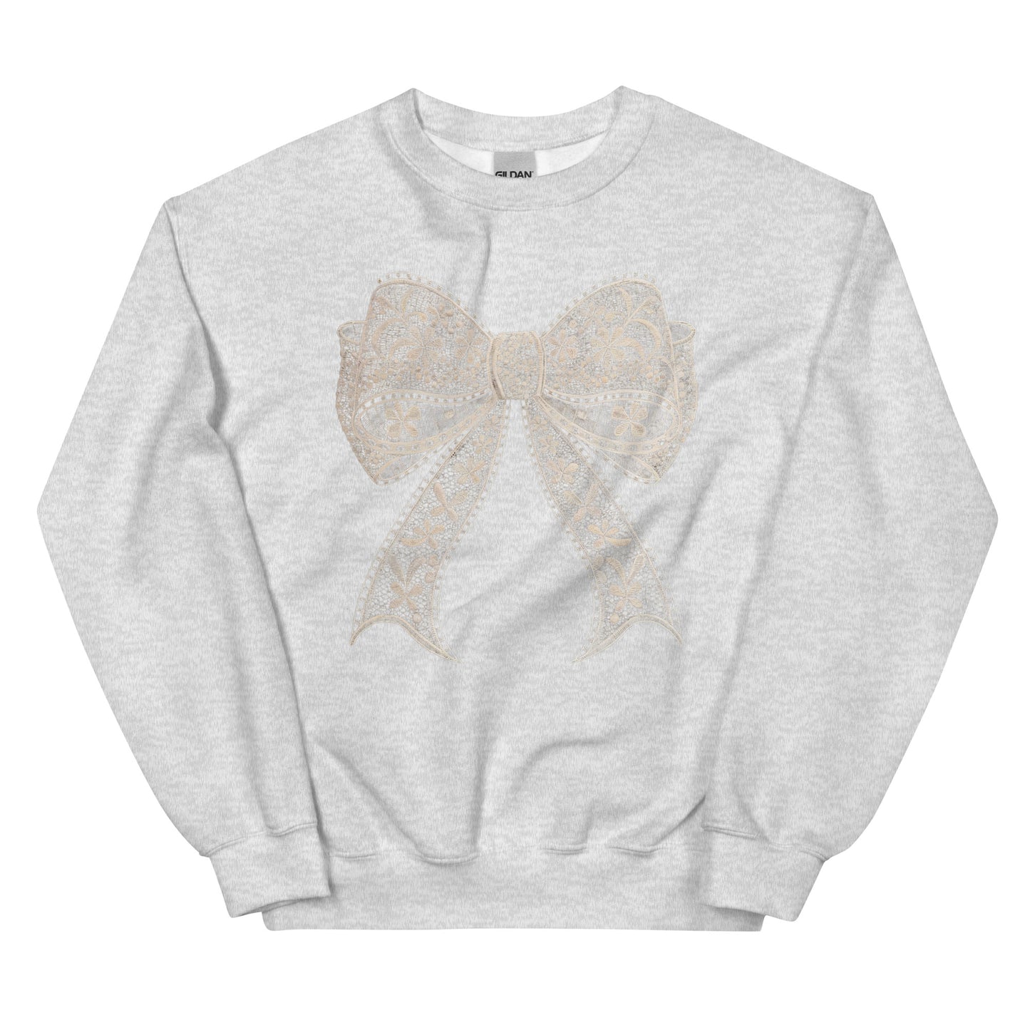 Lace Coquette Bow Crewneck Sweatshirt – aesthetic soft-girl pullover with lace bow graphic.