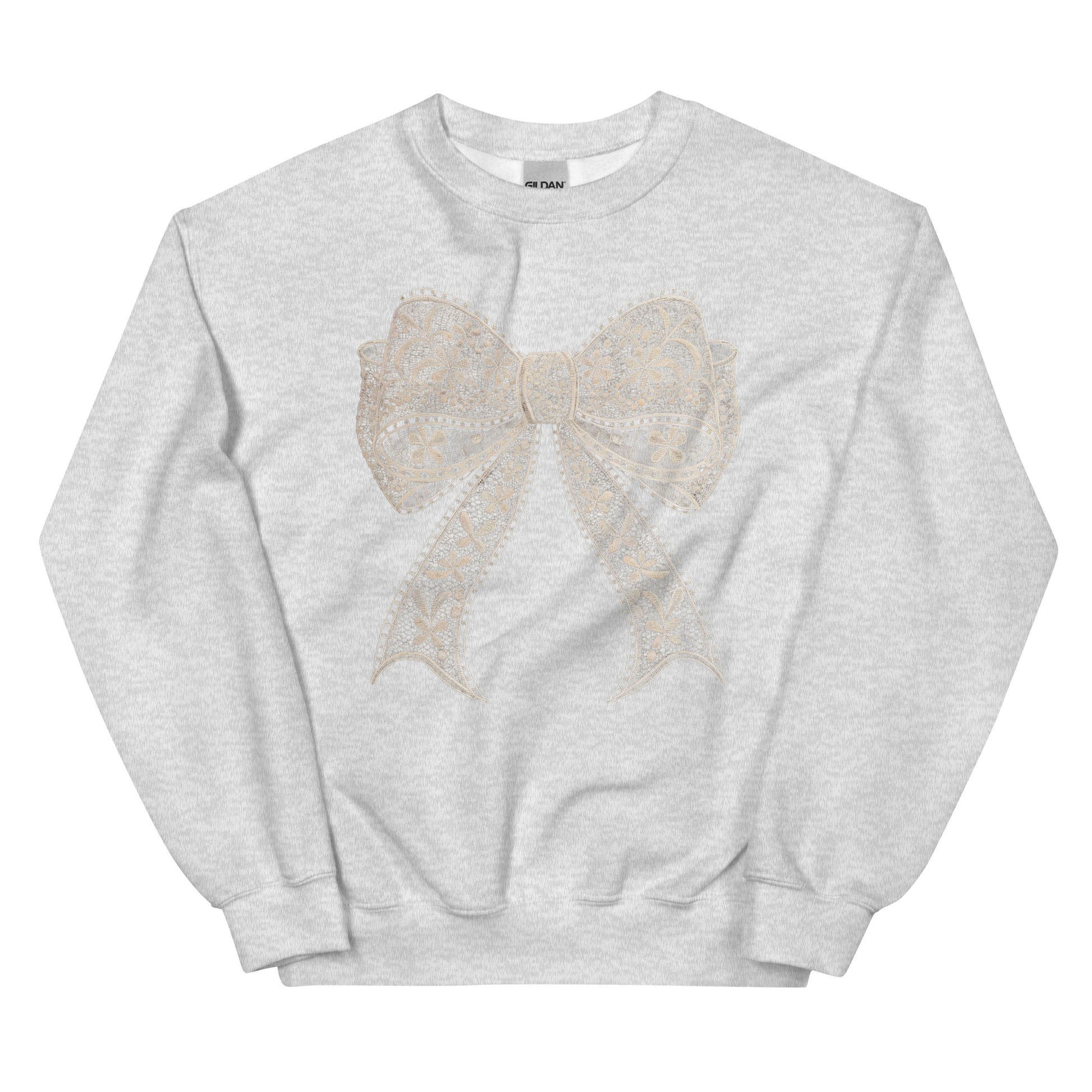 Lace Coquette Bow Crewneck Sweatshirt – aesthetic soft-girl pullover with lace bow graphic.