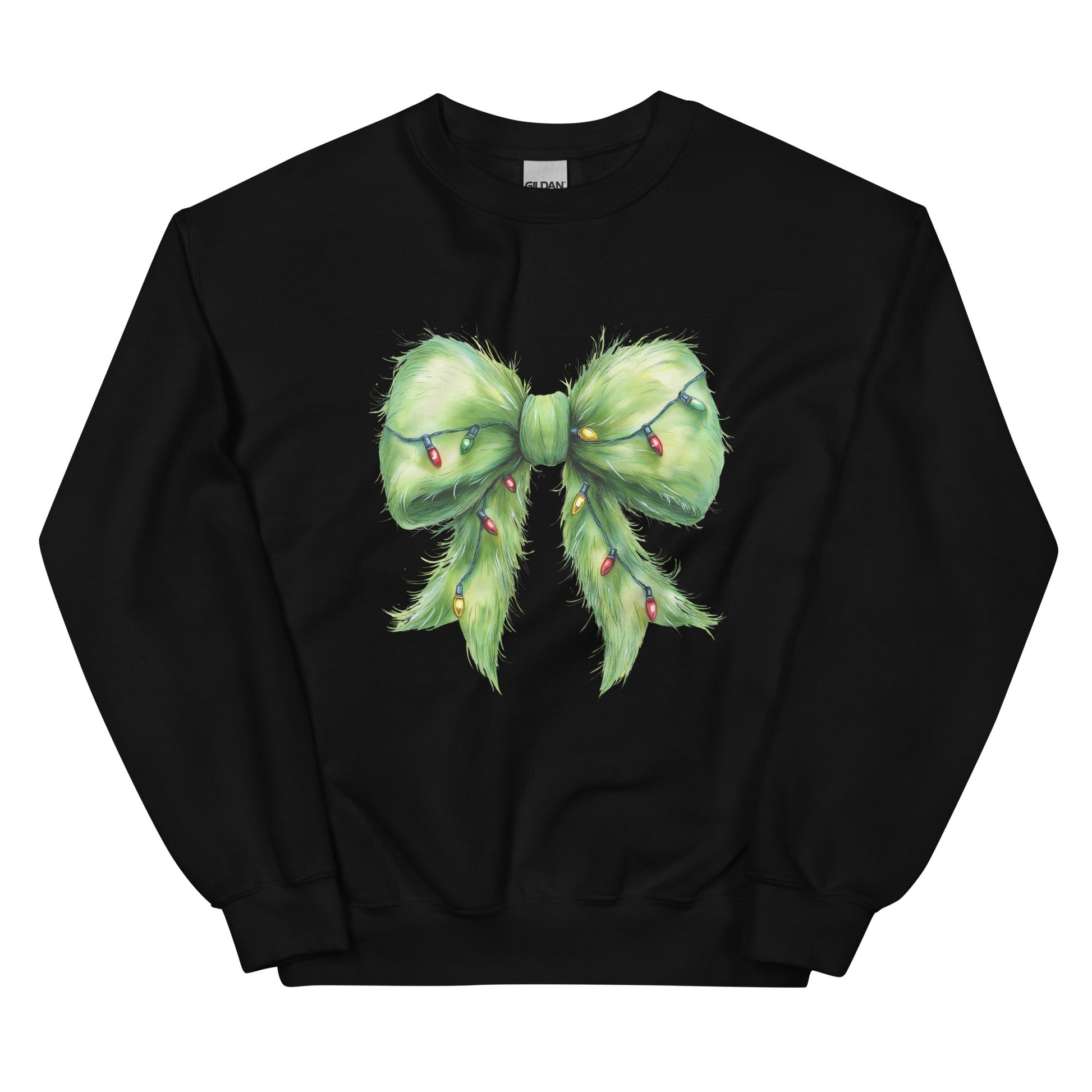 Festive crewneck sweatshirt with green Christmas bow design