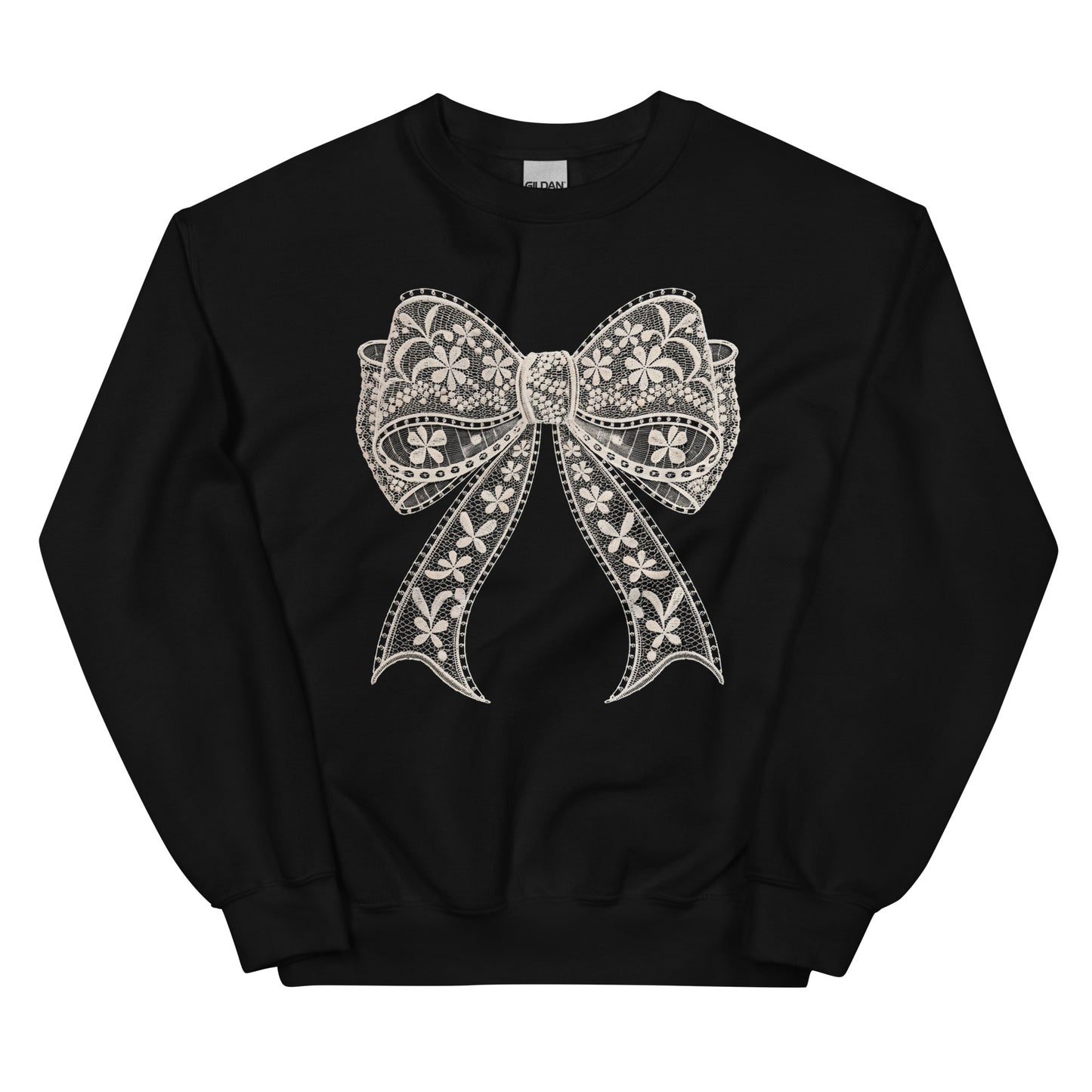 Lace Coquette Bow Crewneck Sweatshirt – aesthetic soft-girl pullover with lace bow graphic.
