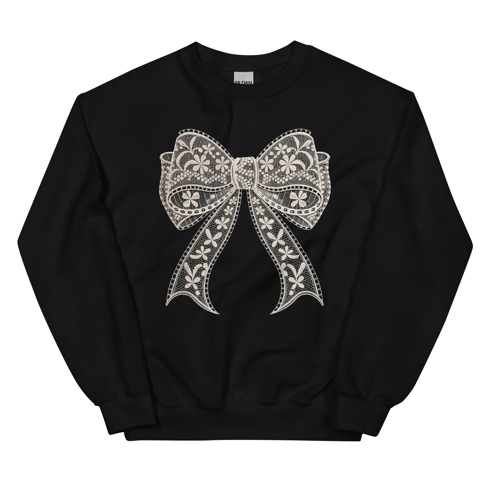 Lace Coquette Bow Crewneck Sweatshirt – aesthetic soft-girl pullover with lace bow graphic.