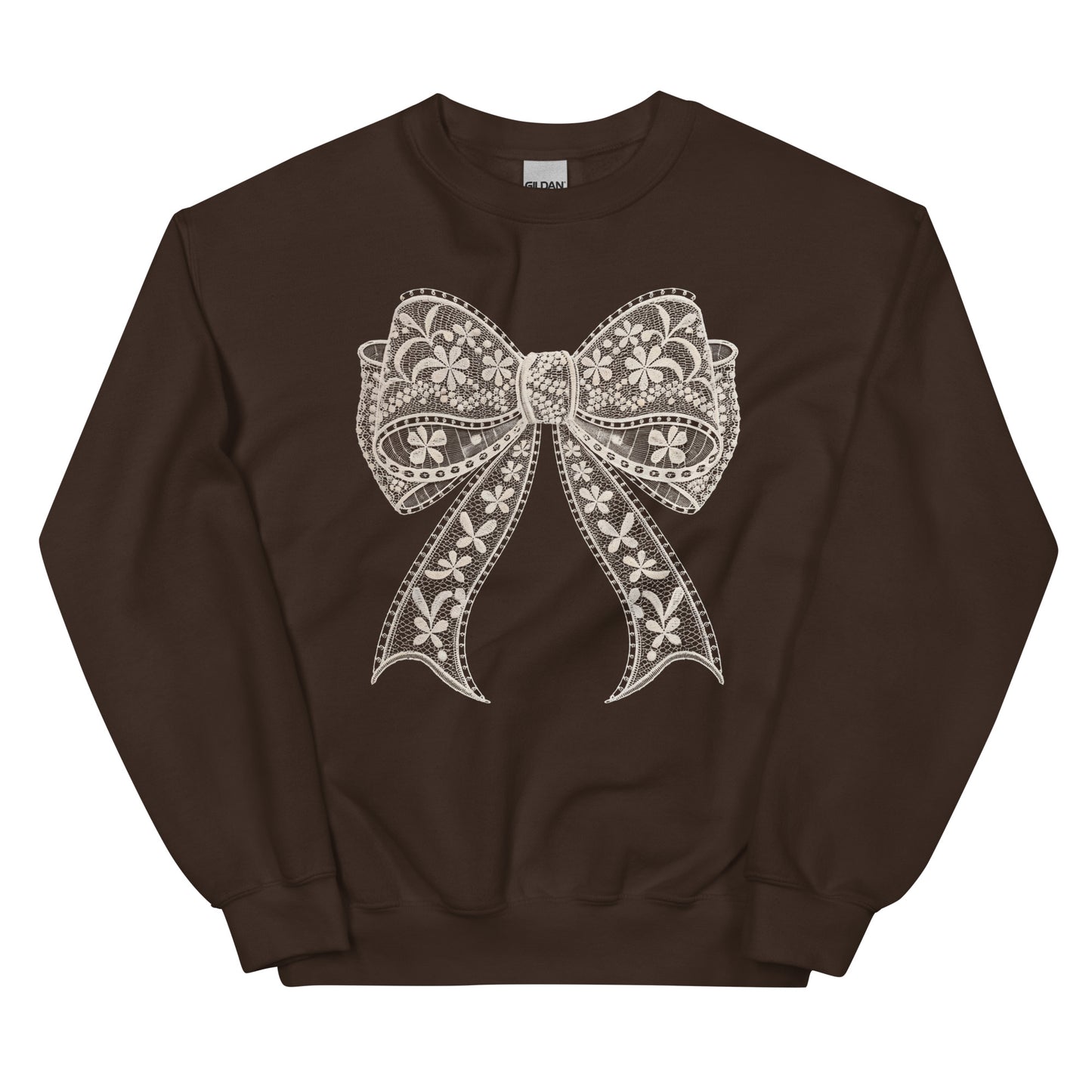 Lace Coquette Bow Crewneck Sweatshirt – aesthetic soft-girl pullover with lace bow graphic.