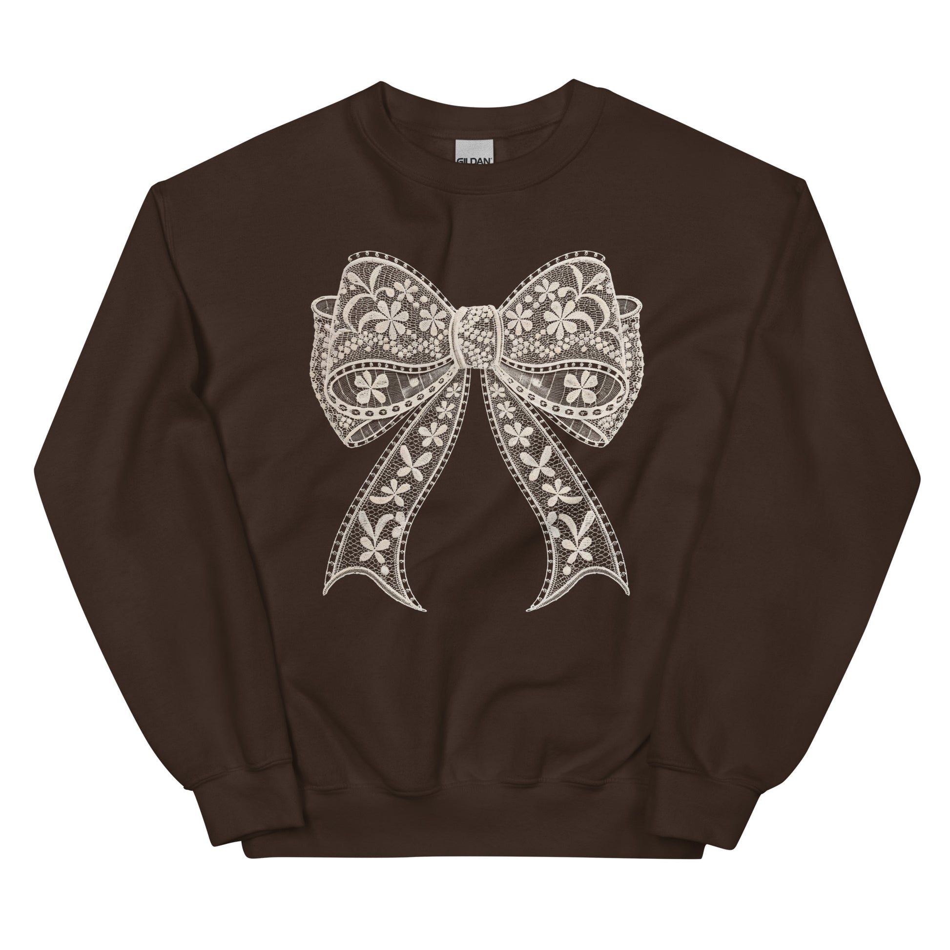 Lace Coquette Bow Crewneck Sweatshirt – aesthetic soft-girl pullover with lace bow graphic.