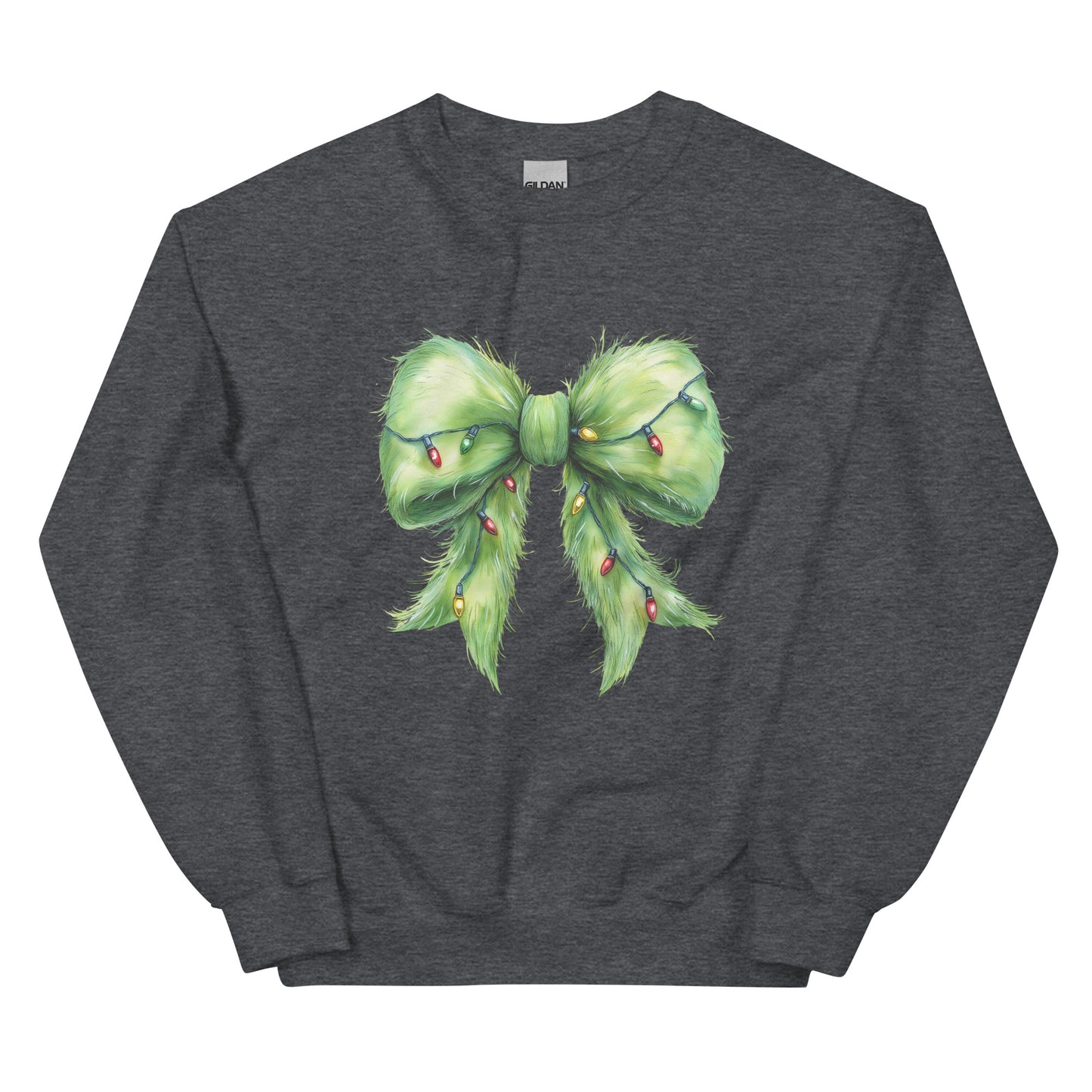 Festive crewneck sweatshirt with green Christmas bow design