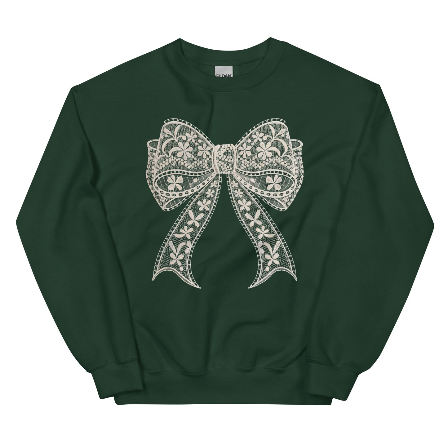 Lace Coquette Bow Crewneck Sweatshirt – aesthetic soft-girl pullover with lace bow graphic.