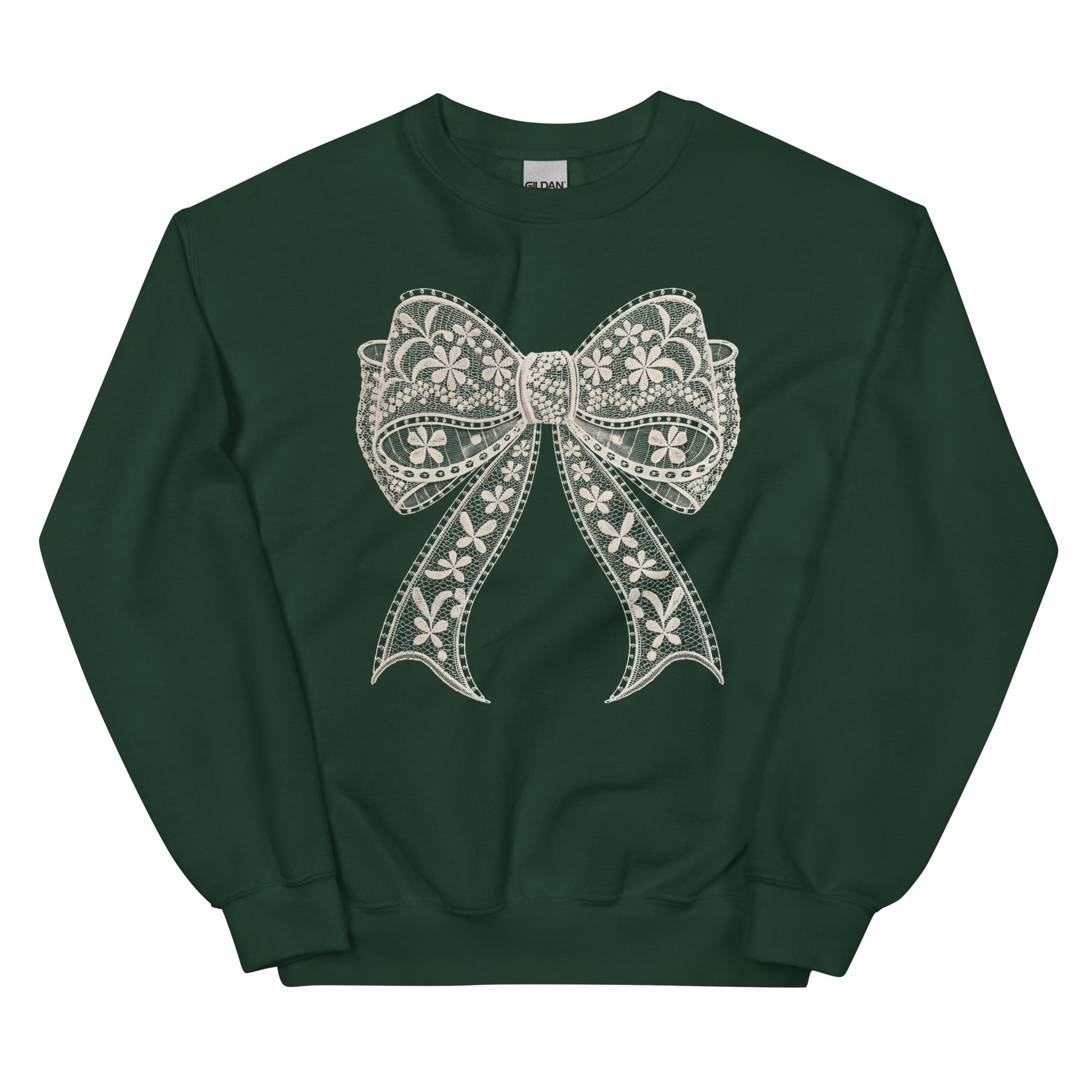 Lace Coquette Bow Crewneck Sweatshirt – aesthetic soft-girl pullover with lace bow graphic.