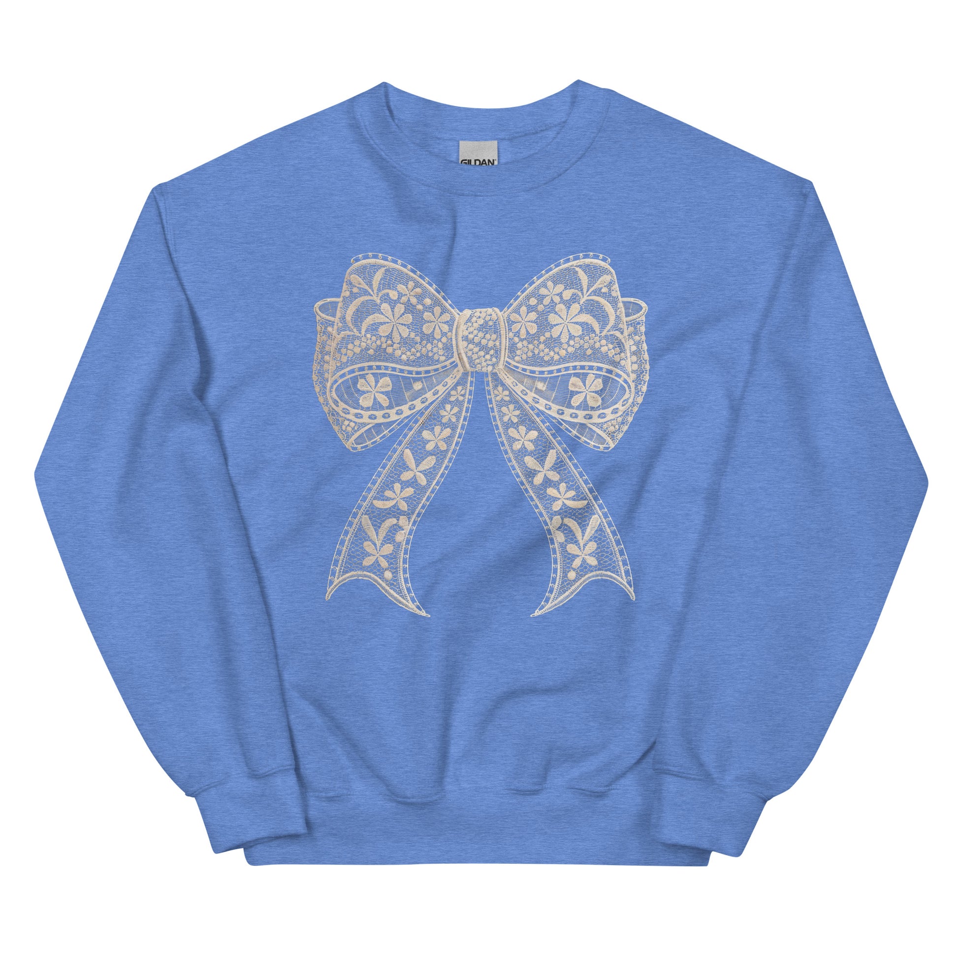 Lace Coquette Bow Crewneck Sweatshirt – aesthetic soft-girl pullover with lace bow graphic.