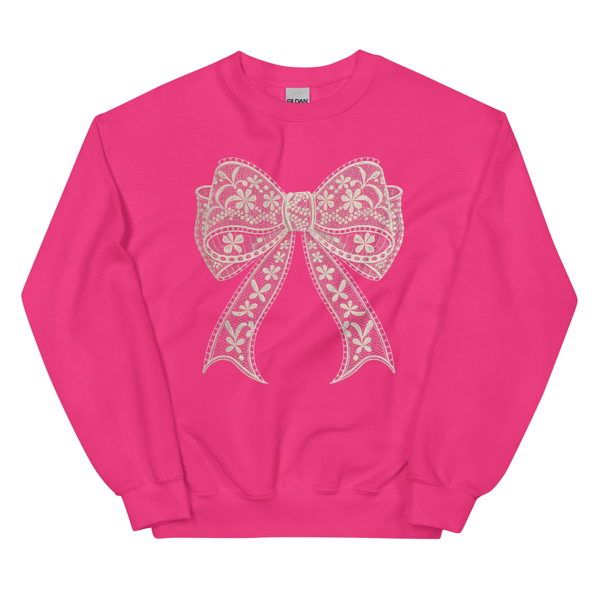 Lace Coquette Bow Crewneck Sweatshirt – aesthetic soft-girl pullover with lace bow graphic.