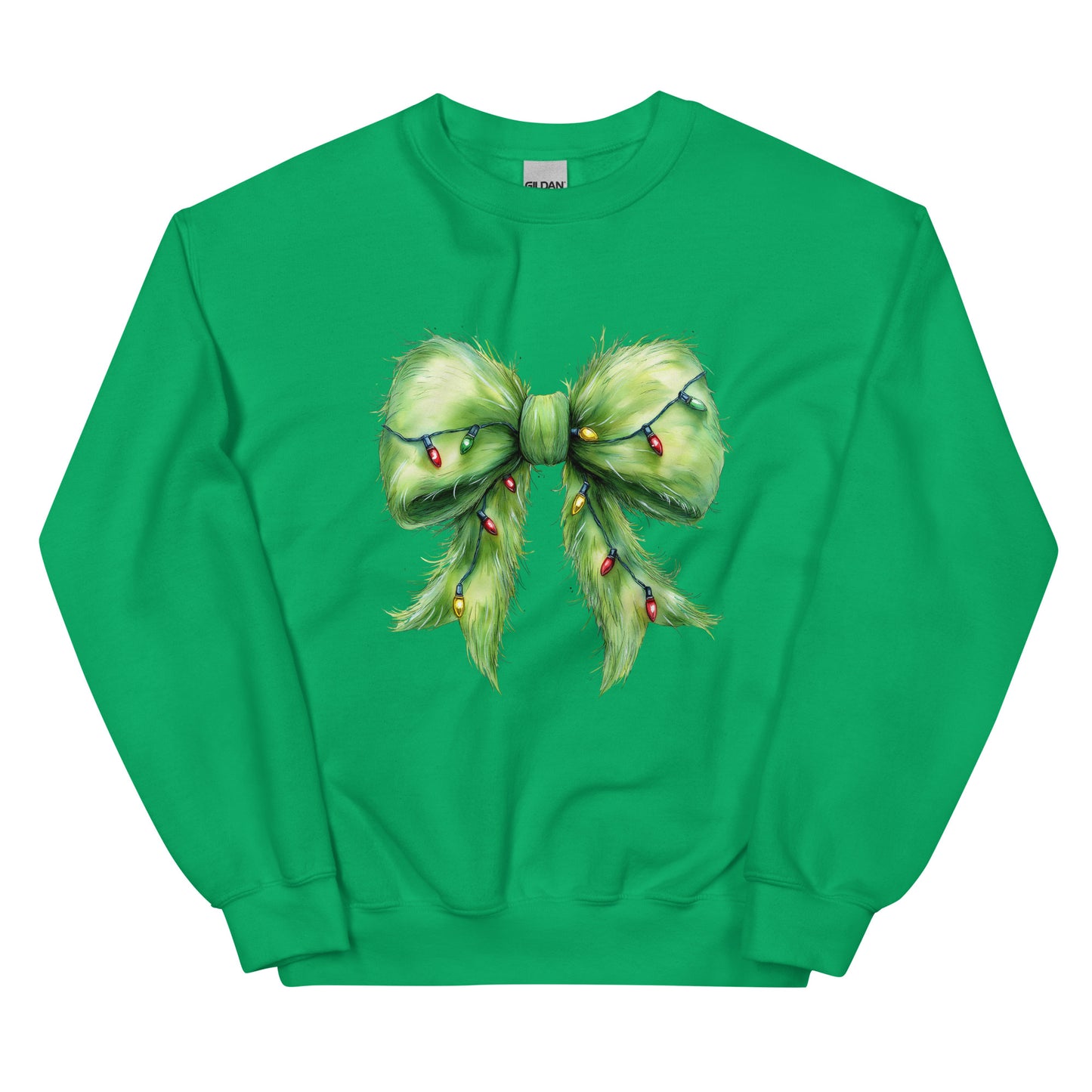 Festive crewneck sweatshirt with green Christmas bow design