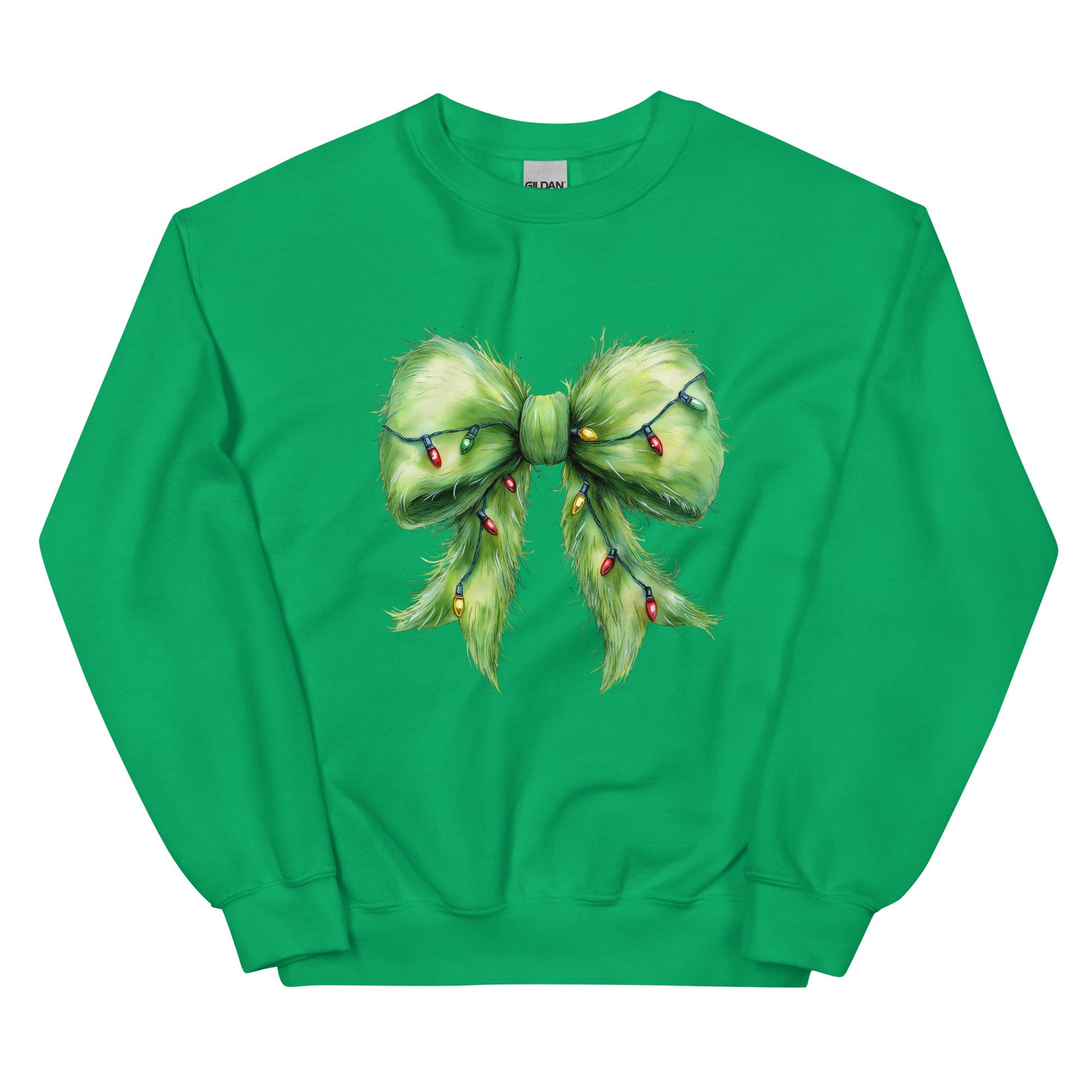Festive crewneck sweatshirt with green Christmas bow design