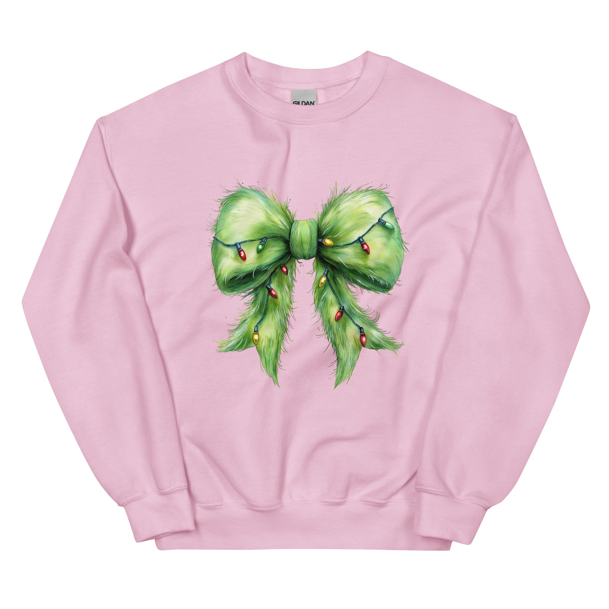 Festive crewneck sweatshirt with green Christmas bow design