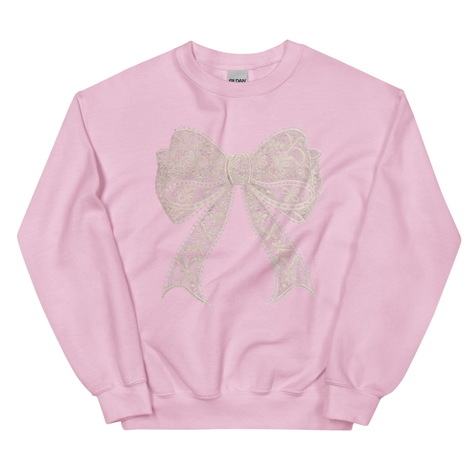 Lace Coquette Bow Crewneck Sweatshirt – aesthetic soft-girl pullover with lace bow graphic.