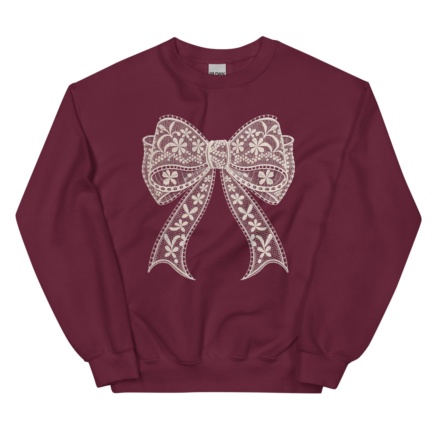 Lace Coquette Bow Crewneck Sweatshirt – aesthetic soft-girl pullover with lace bow graphic.