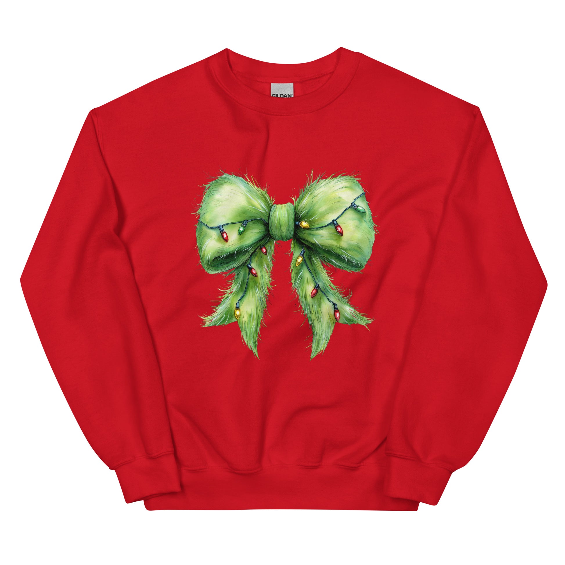 Festive crewneck sweatshirt with green Christmas bow design