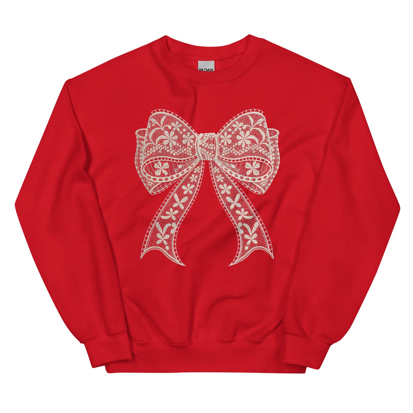 Lace Coquette Bow Crewneck Sweatshirt – aesthetic soft-girl pullover with lace bow graphic.
