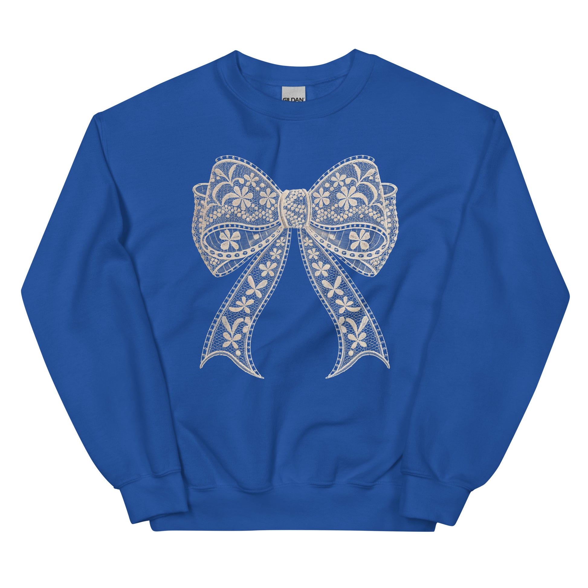 Lace Coquette Bow Crewneck Sweatshirt – aesthetic soft-girl pullover with lace bow graphic.