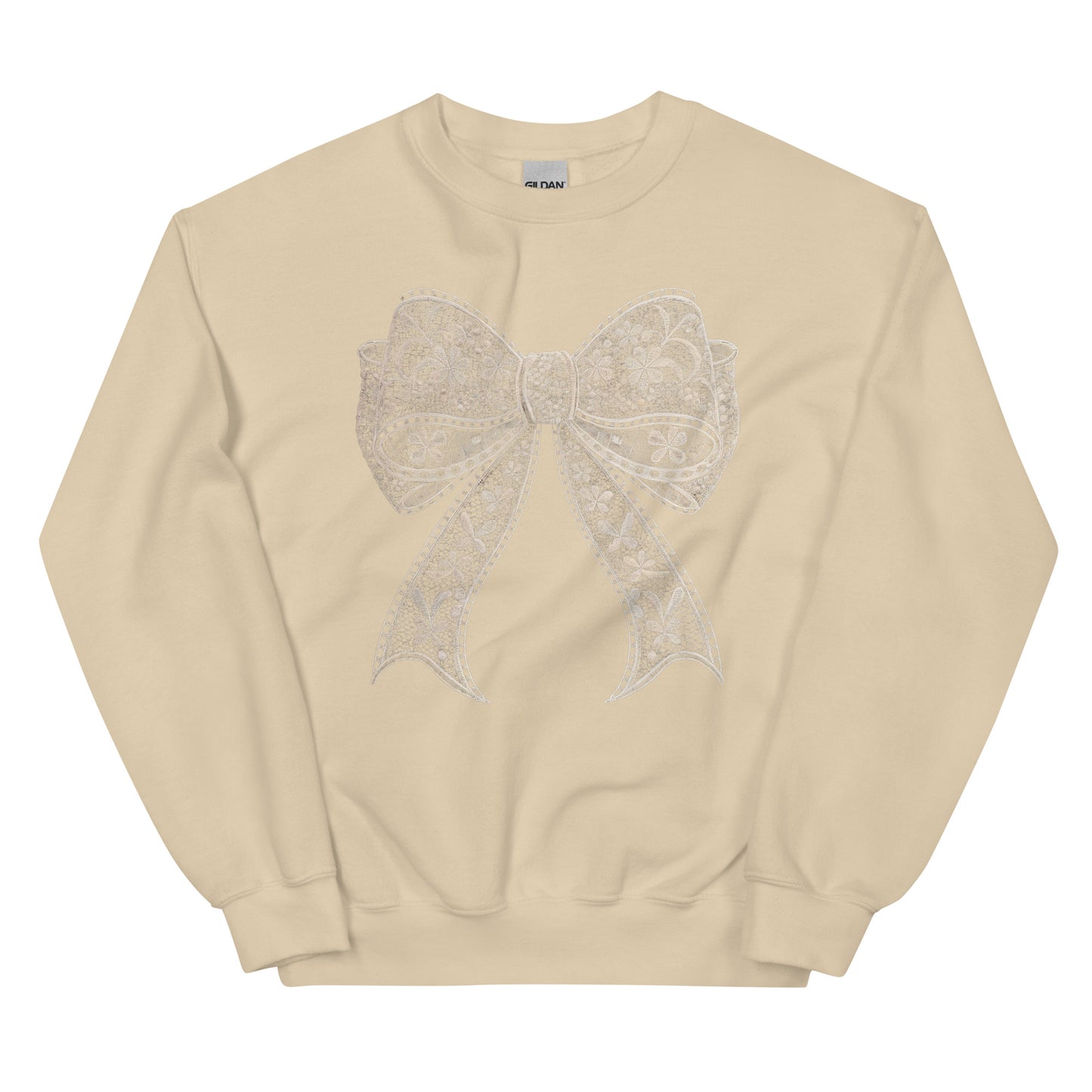 Lace Coquette Bow Crewneck Sweatshirt – aesthetic soft-girl pullover with lace bow graphic.