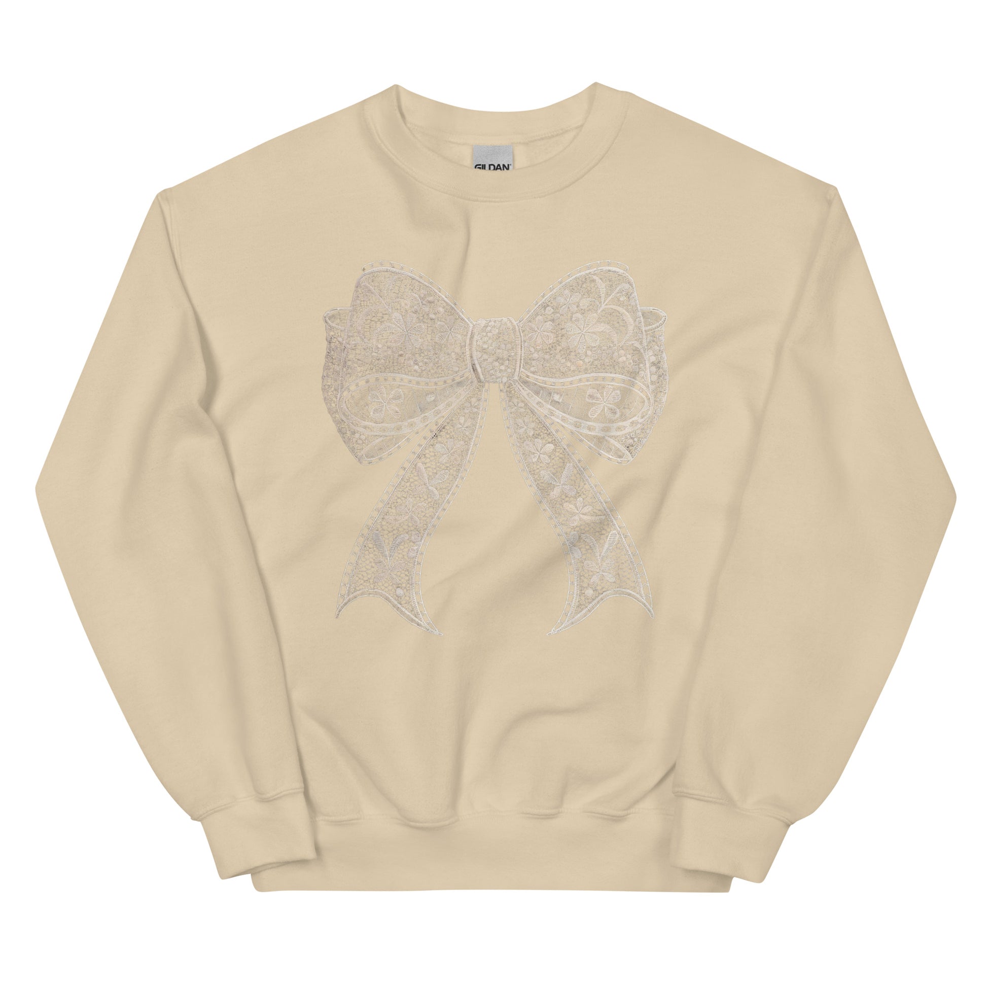 Lace Coquette Bow Crewneck Sweatshirt – aesthetic soft-girl pullover with lace bow graphic.