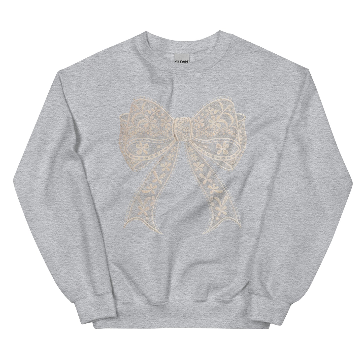 Lace Coquette Bow Crewneck Sweatshirt – aesthetic soft-girl pullover with lace bow graphic.