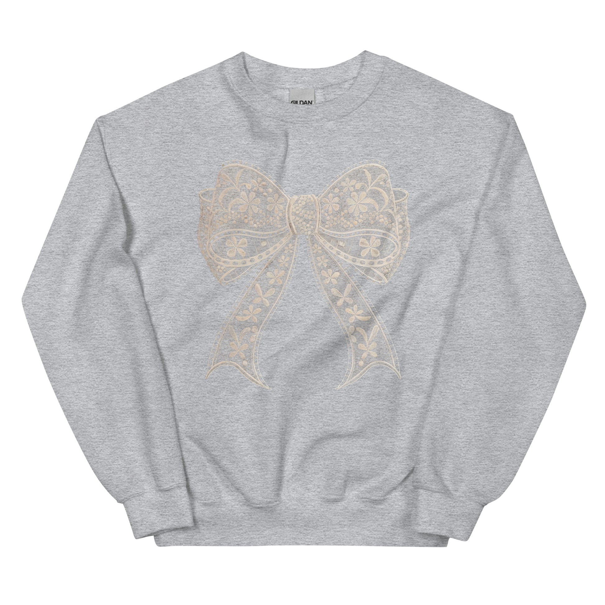 Lace Coquette Bow Crewneck Sweatshirt – aesthetic soft-girl pullover with lace bow graphic.