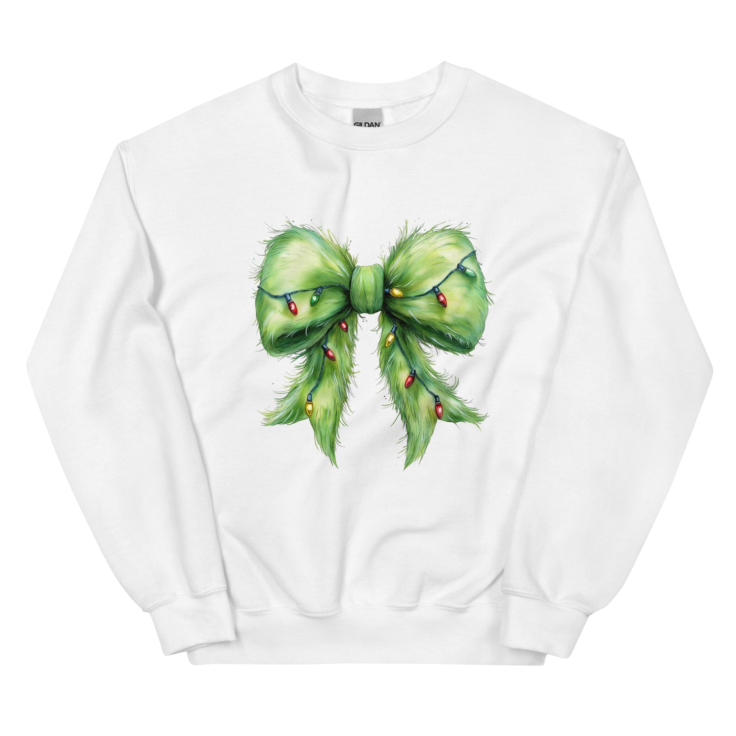 Festive crewneck sweatshirt with green Christmas bow design