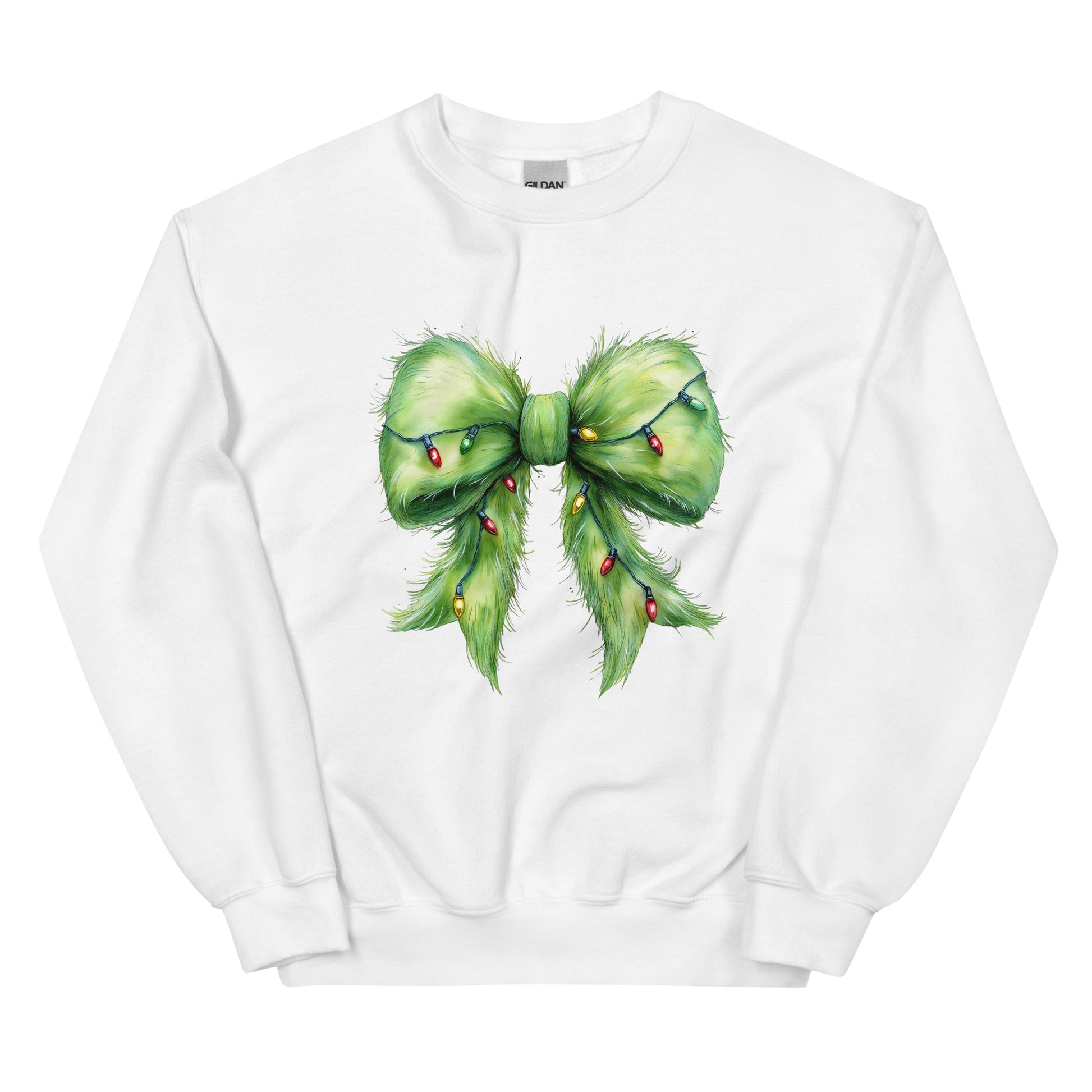 Festive crewneck sweatshirt with green Christmas bow design