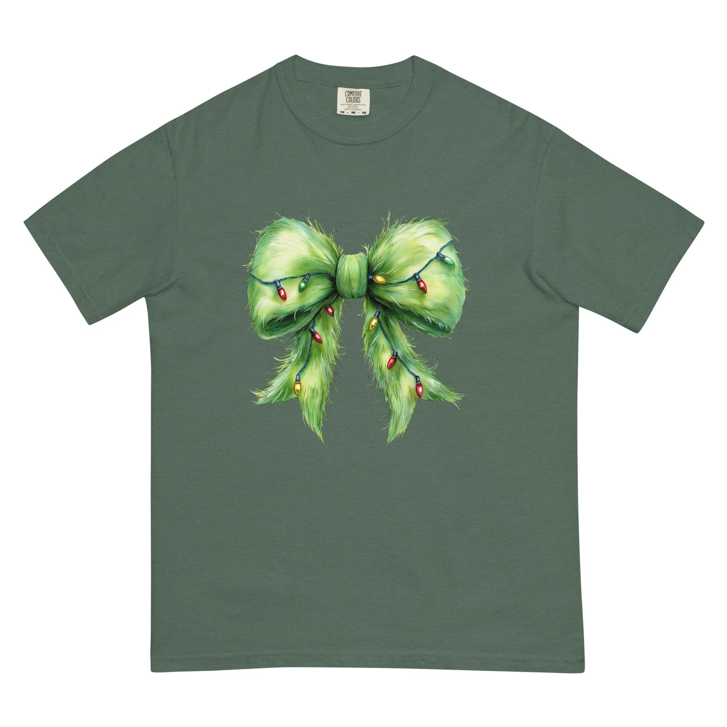 Favorite Green Christmas Bow T-Shirt in multiple colors | Comfort Colors 1717 holiday graphic tee