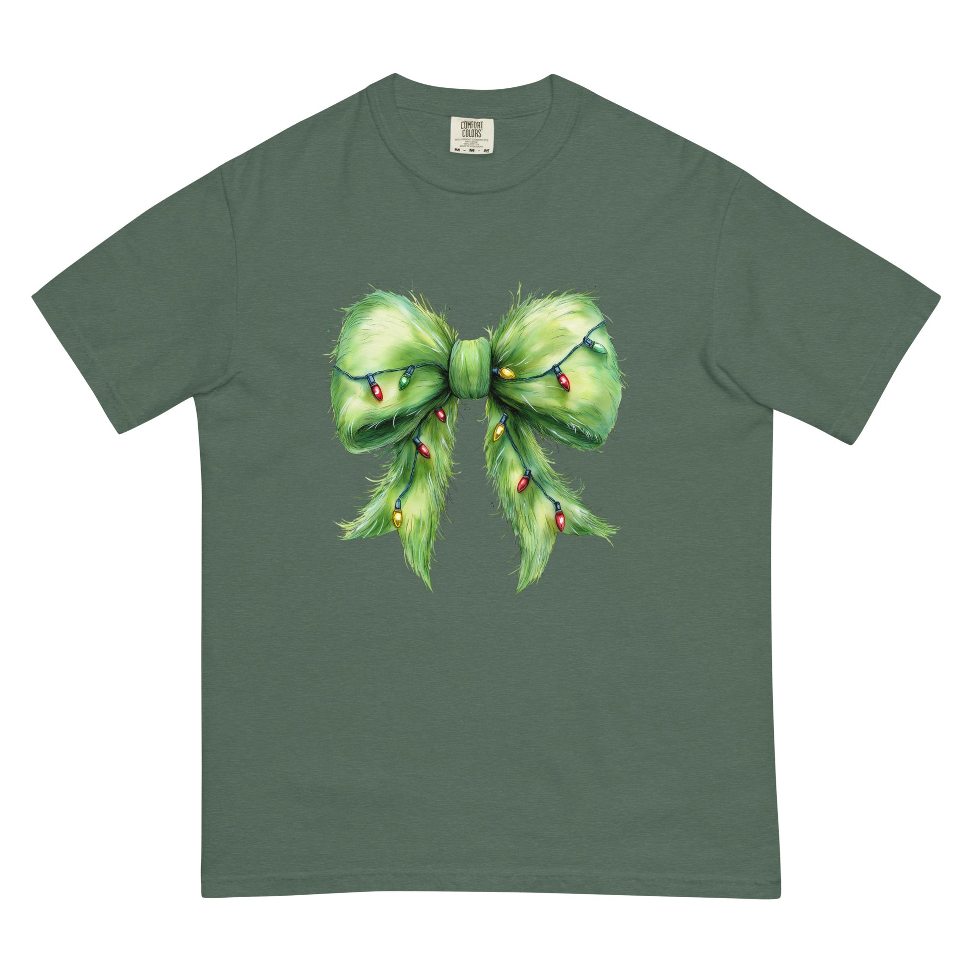 Favorite Green Christmas Bow T-Shirt in multiple colors | Comfort Colors 1717 holiday graphic tee