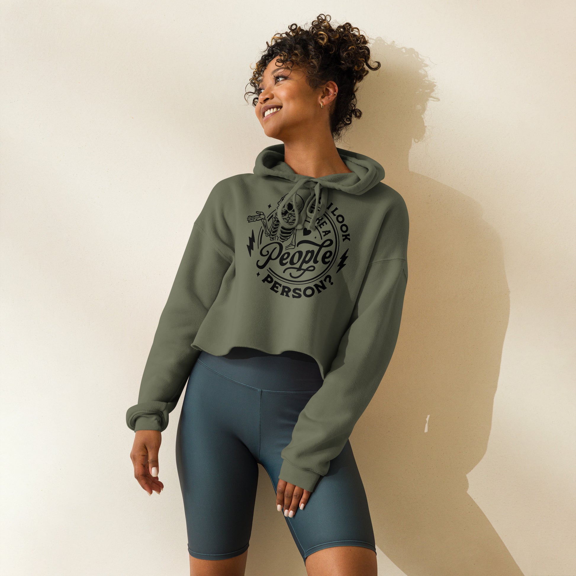 People Person skeleton graphic crop hoodie on Bella + Canvas women’s cropped sweatshirt.