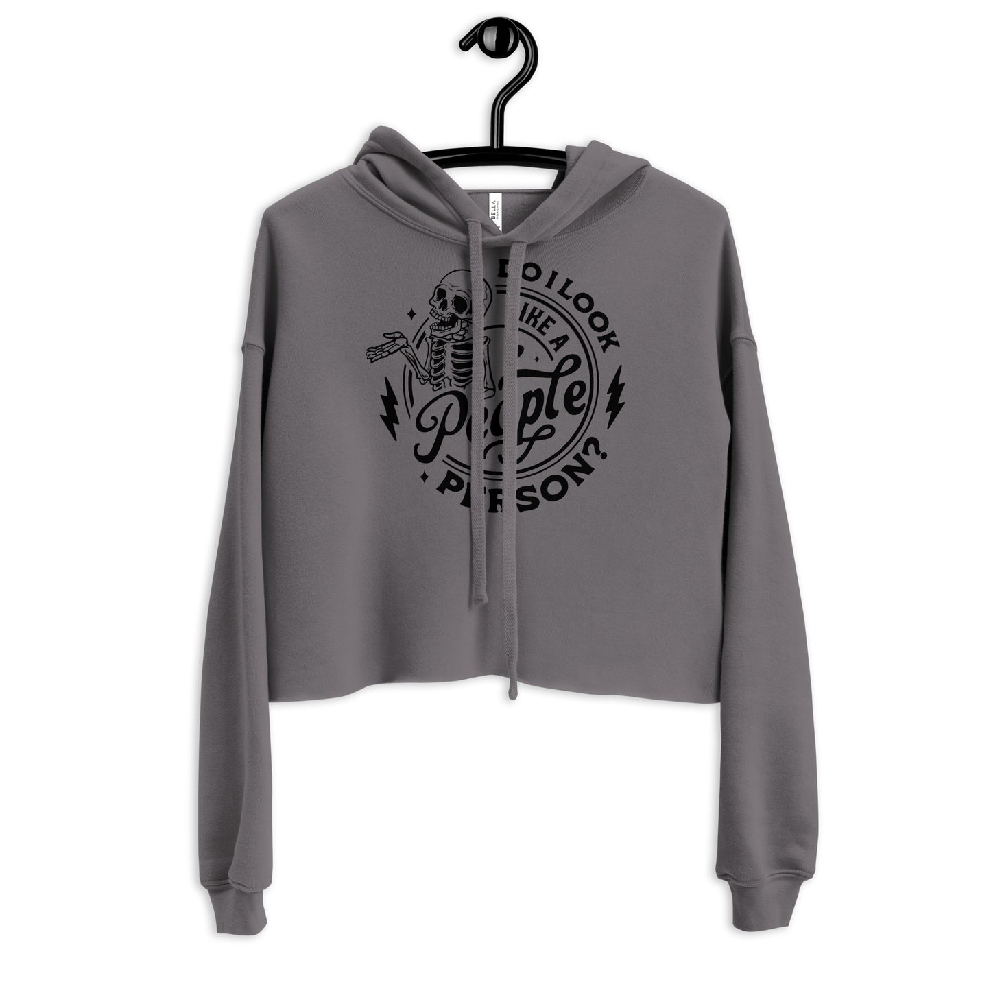 People Person skeleton graphic crop hoodie on Bella + Canvas women’s cropped sweatshirt.