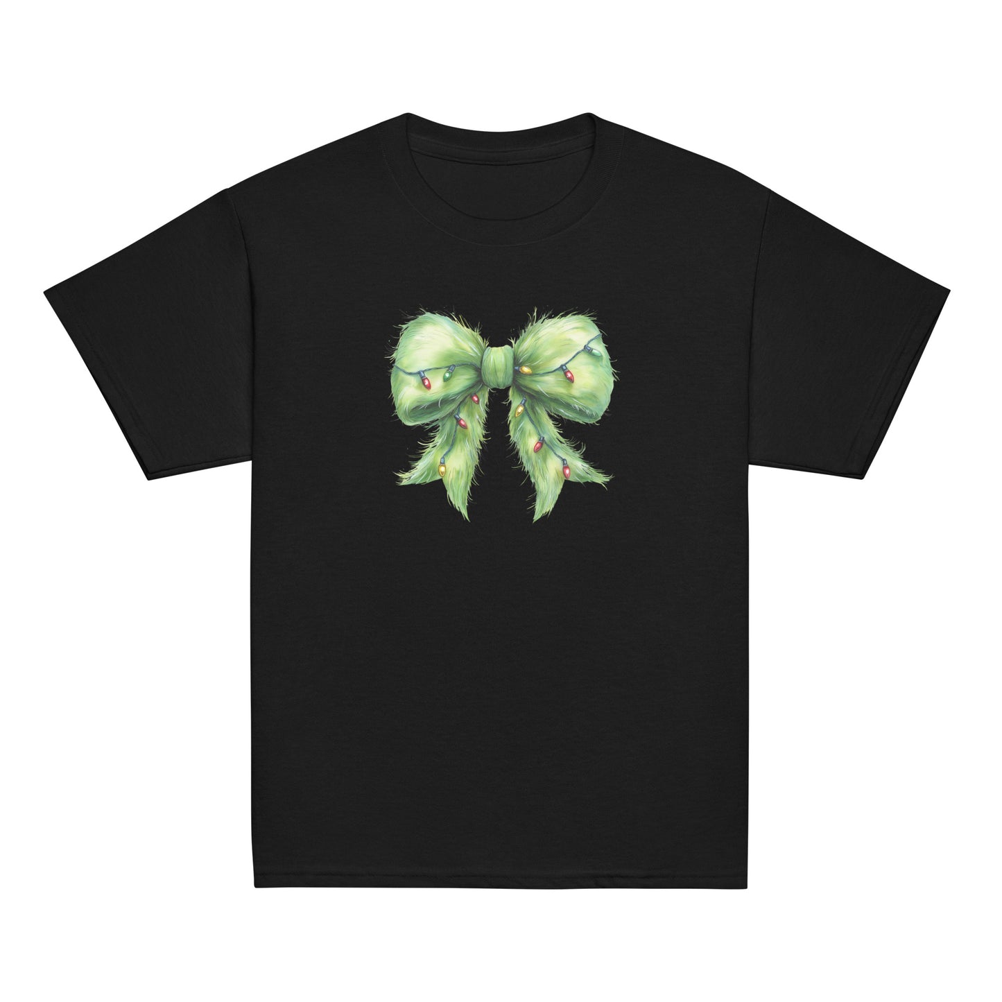 Kid’s Christmas bow graphic t-shirt – Favorite Green Bow design by Jolie Bow Co.
