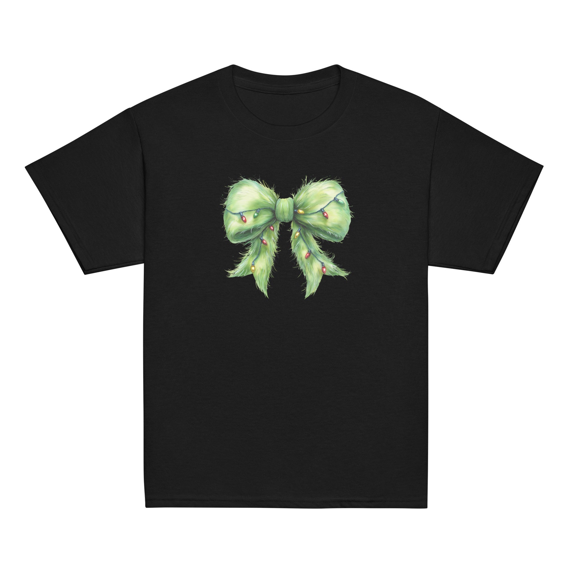 Kid’s Christmas bow graphic t-shirt – Favorite Green Bow design by Jolie Bow Co.
