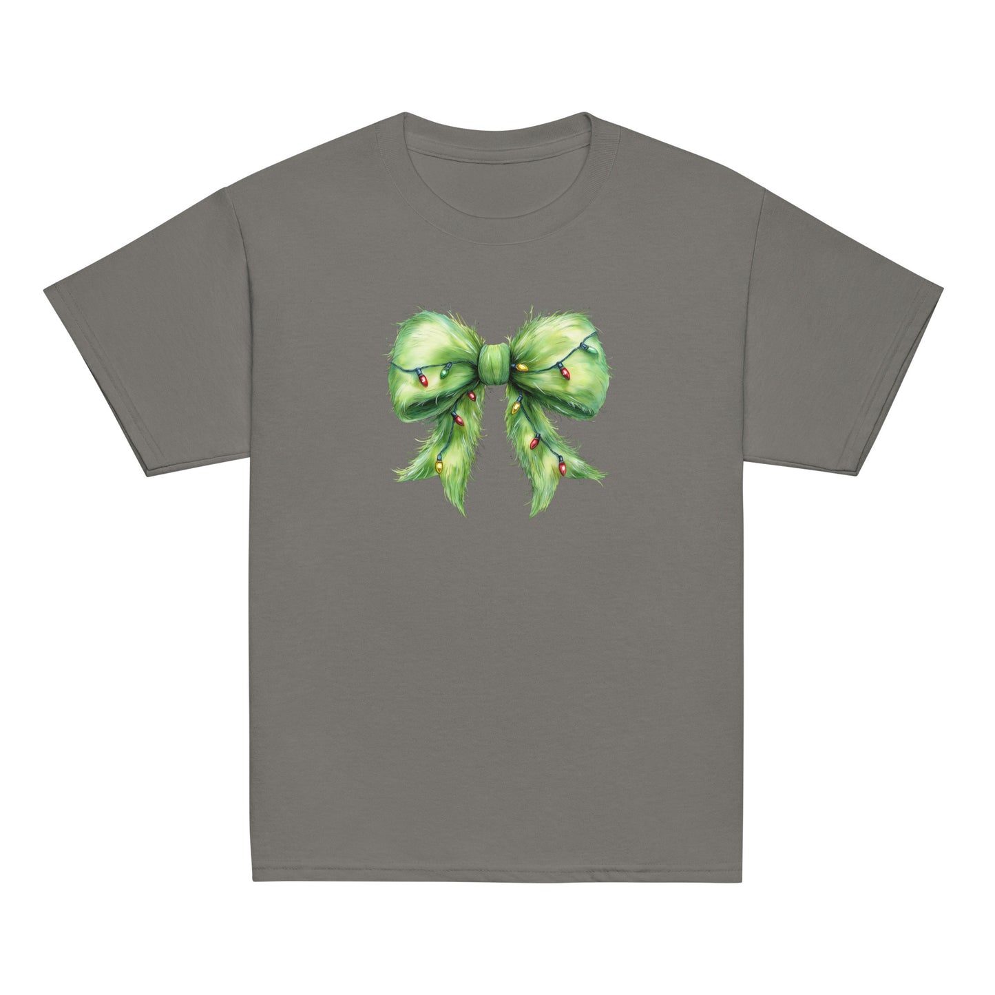 Kid’s Christmas bow graphic t-shirt – Favorite Green Bow design by Jolie Bow Co.