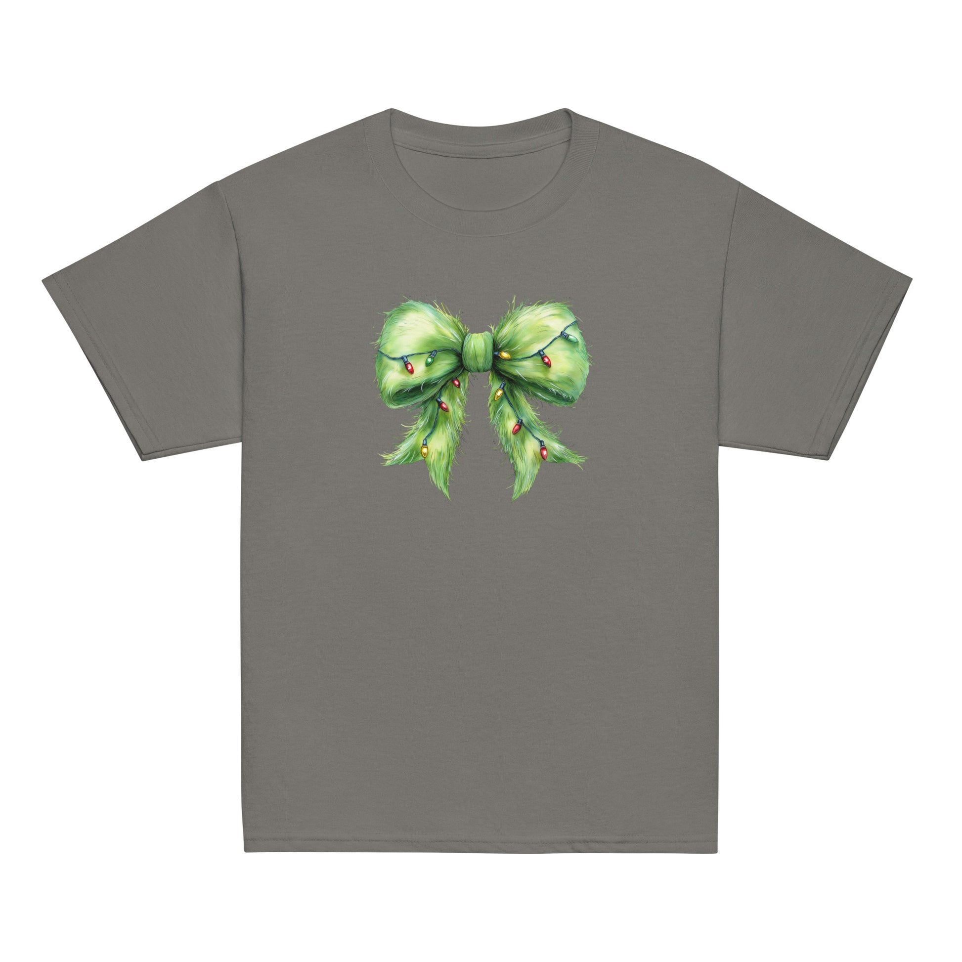 Kid’s Christmas bow graphic t-shirt – Favorite Green Bow design by Jolie Bow Co.