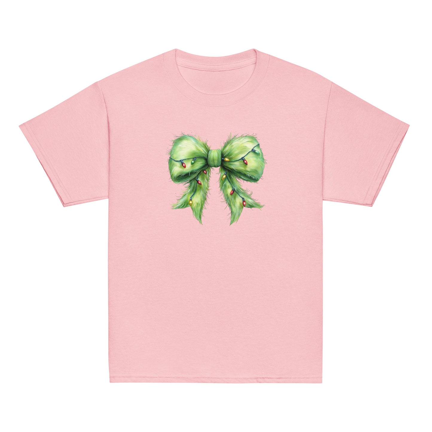 Kid’s Christmas bow graphic t-shirt – Favorite Green Bow design by Jolie Bow Co.