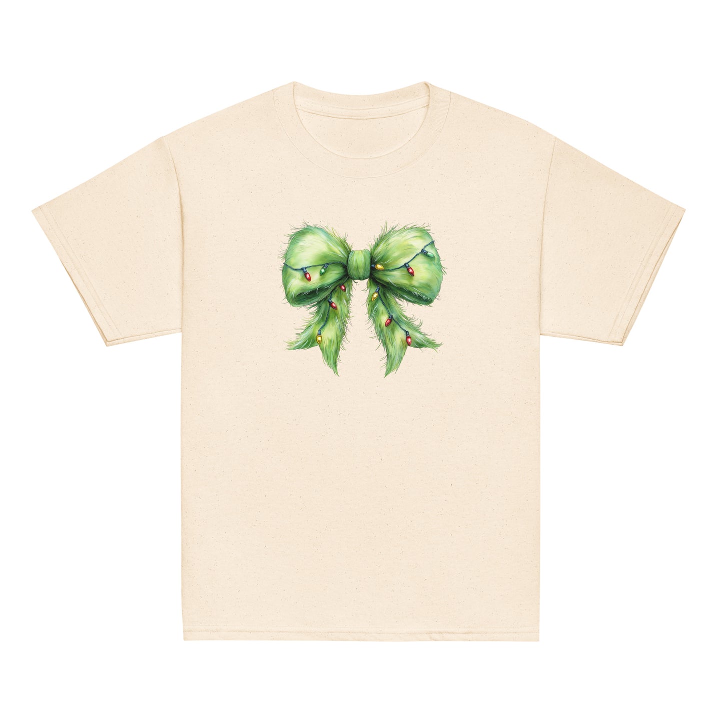 Kid’s Christmas bow graphic t-shirt – Favorite Green Bow design by Jolie Bow Co.