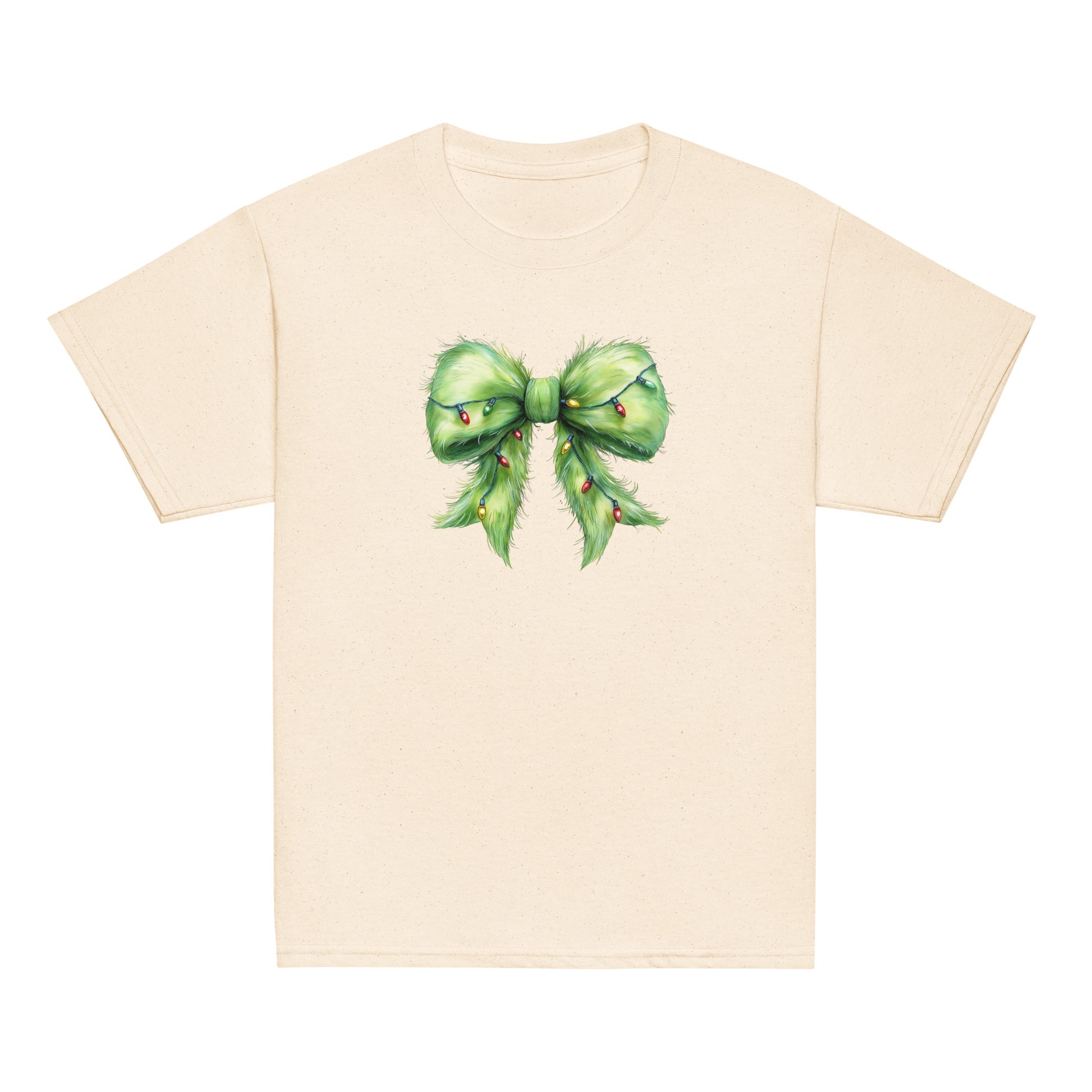 Kid’s Christmas bow graphic t-shirt – Favorite Green Bow design by Jolie Bow Co.