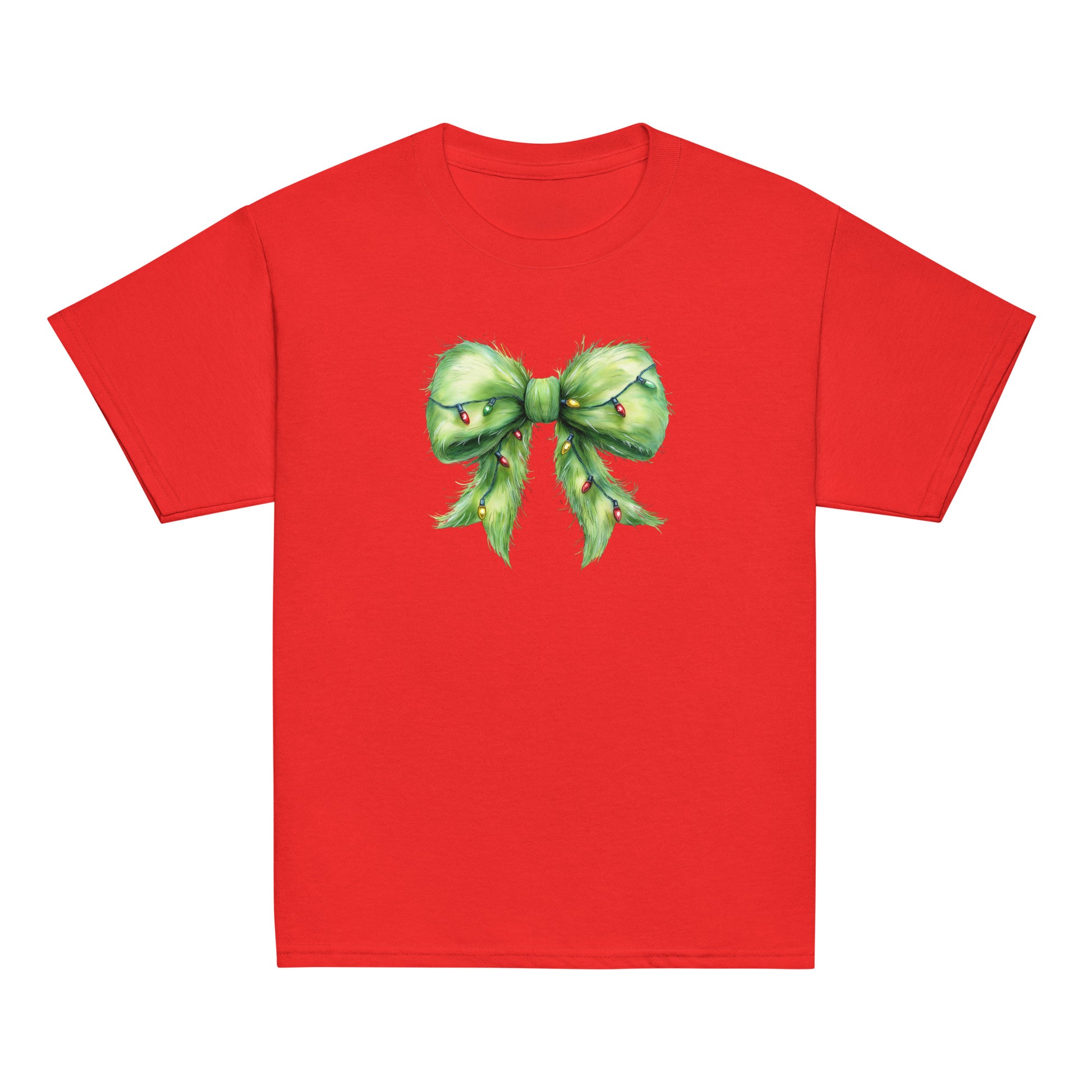 Kid’s Christmas bow graphic t-shirt – Favorite Green Bow design by Jolie Bow Co.