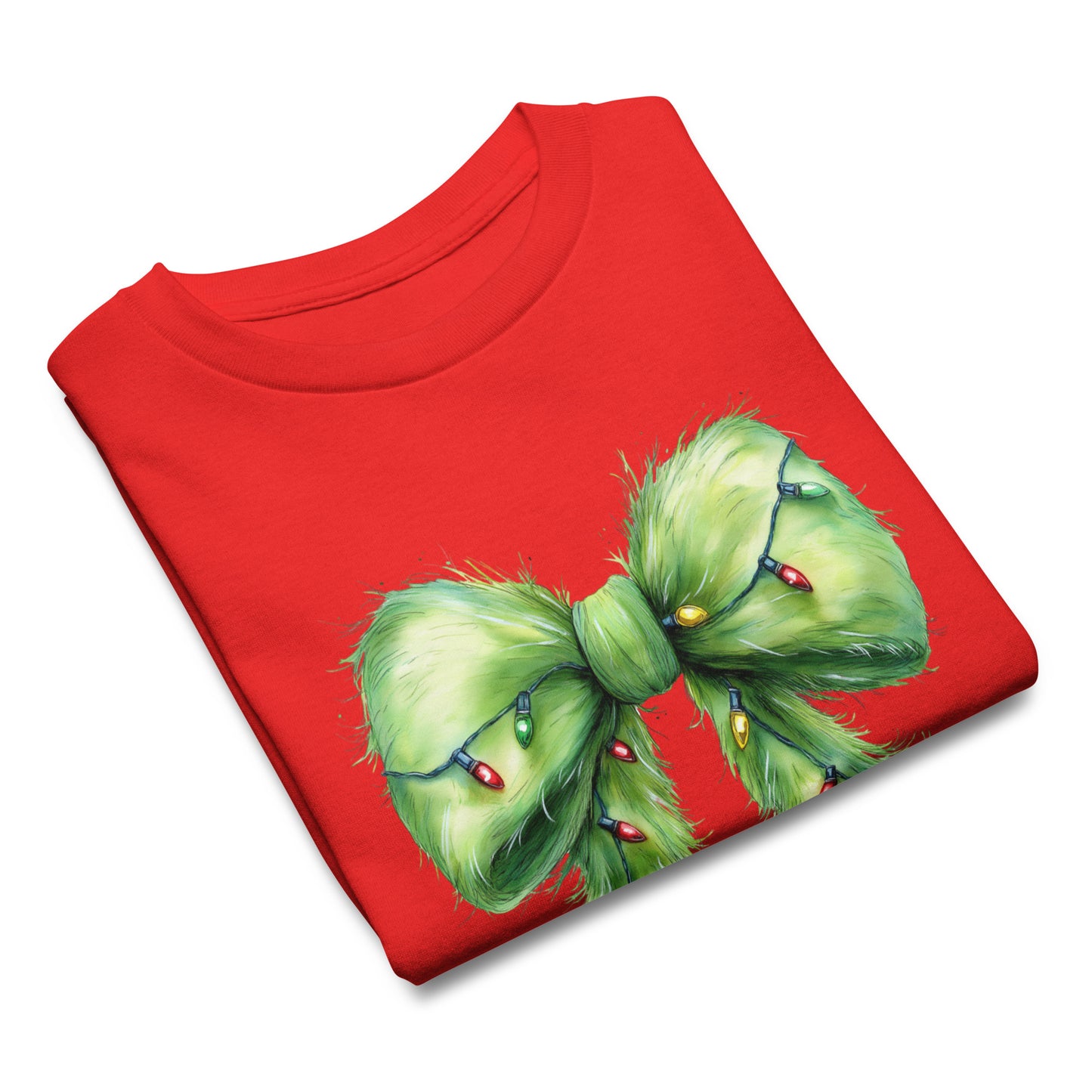 Kid’s Christmas bow graphic t-shirt – Favorite Green Bow design by Jolie Bow Co.
