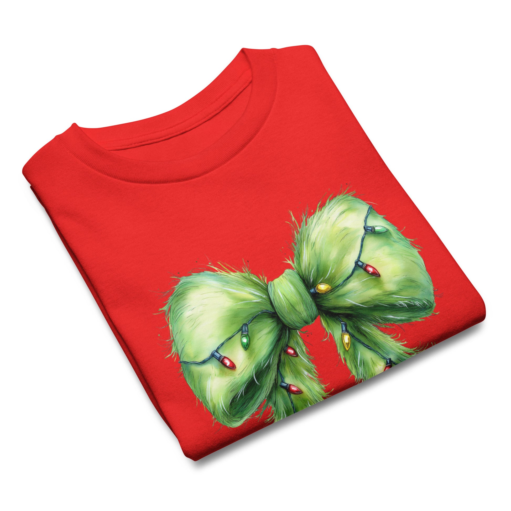 Kid’s Christmas bow graphic t-shirt – Favorite Green Bow design by Jolie Bow Co.